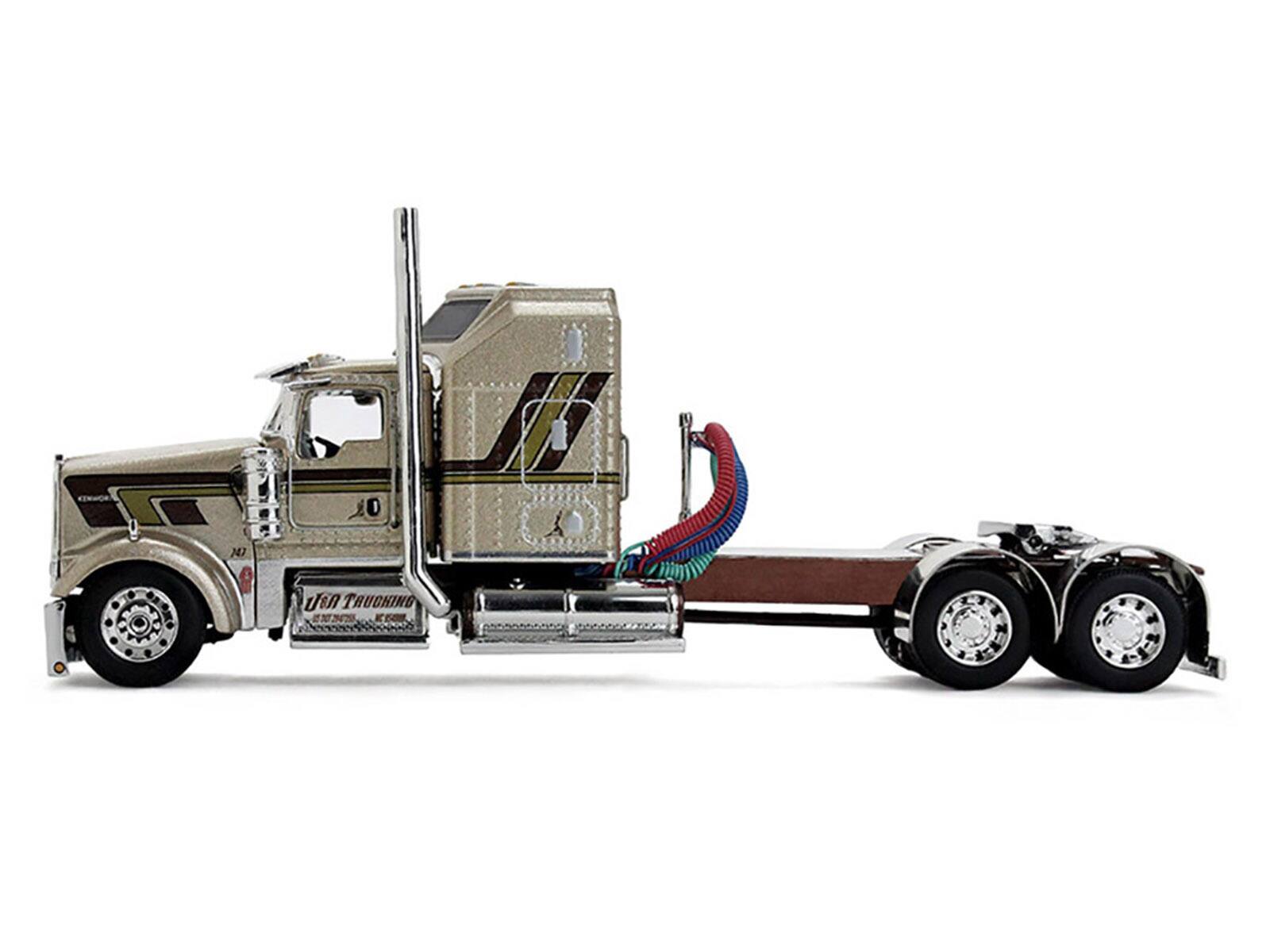 Alt View 3. First Gear - Kenworth W900L with 60" Aerodyne Sleeper and 40' Vintage Trailer Beige with Stripes 1/64 Diecast Model by DCP/First Gear.