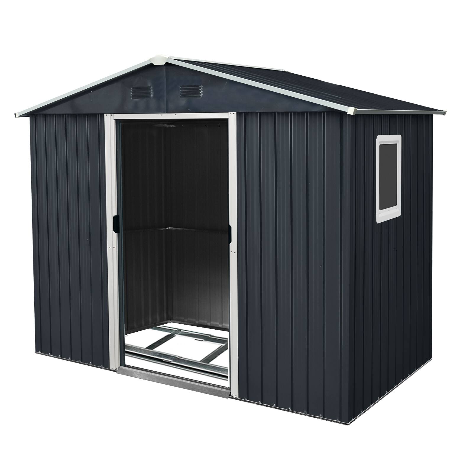 Alt View 3. Loheer - Loheer 8x4 Metal Shed Outdoor Storage Shed with Window and Foundation Black and White Garden Tool Shed.