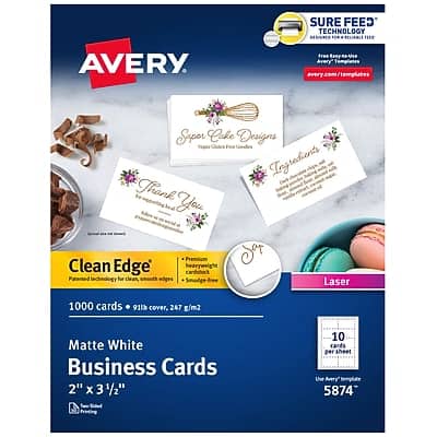 Avery - Clean Edge Business Cards, 2" x 3 1/2", Matte 1000 Per Pack - White