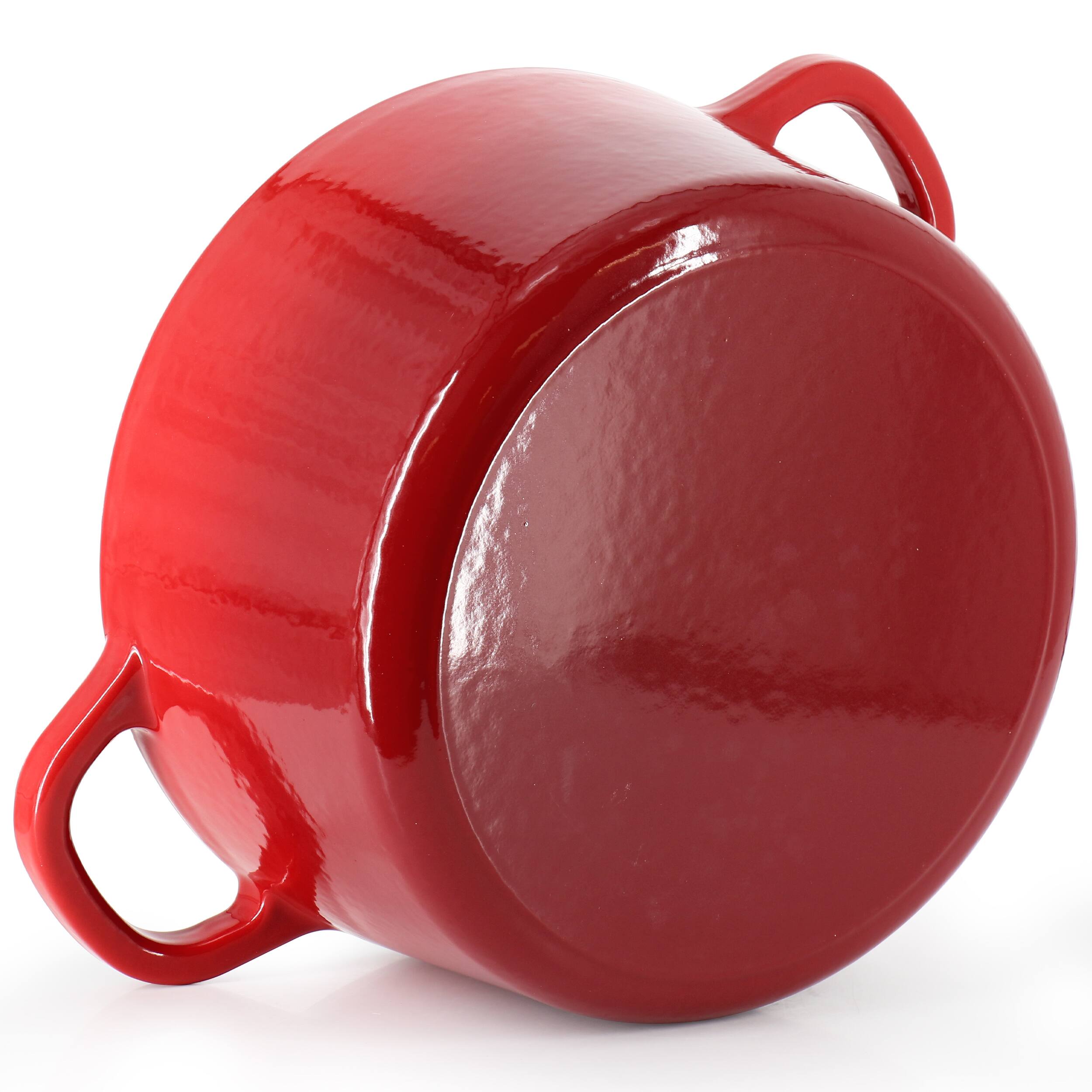 Alt View 4. Brentwood - Crockpot Artisan 6 Quart Enameled Cast Iron Dutch Oven in Gradient Red with Gold Handle - Gray.