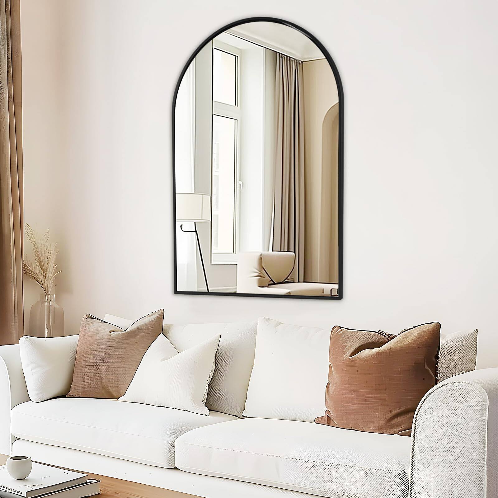 Alt View 1. TECH SAFARI - Arched Bathroom Mirror For Wall Arch Mirrors With Metal Frame Over Sink Hanging Vanity Living Room Bedroom - Black Arch 28"L x 20"W.