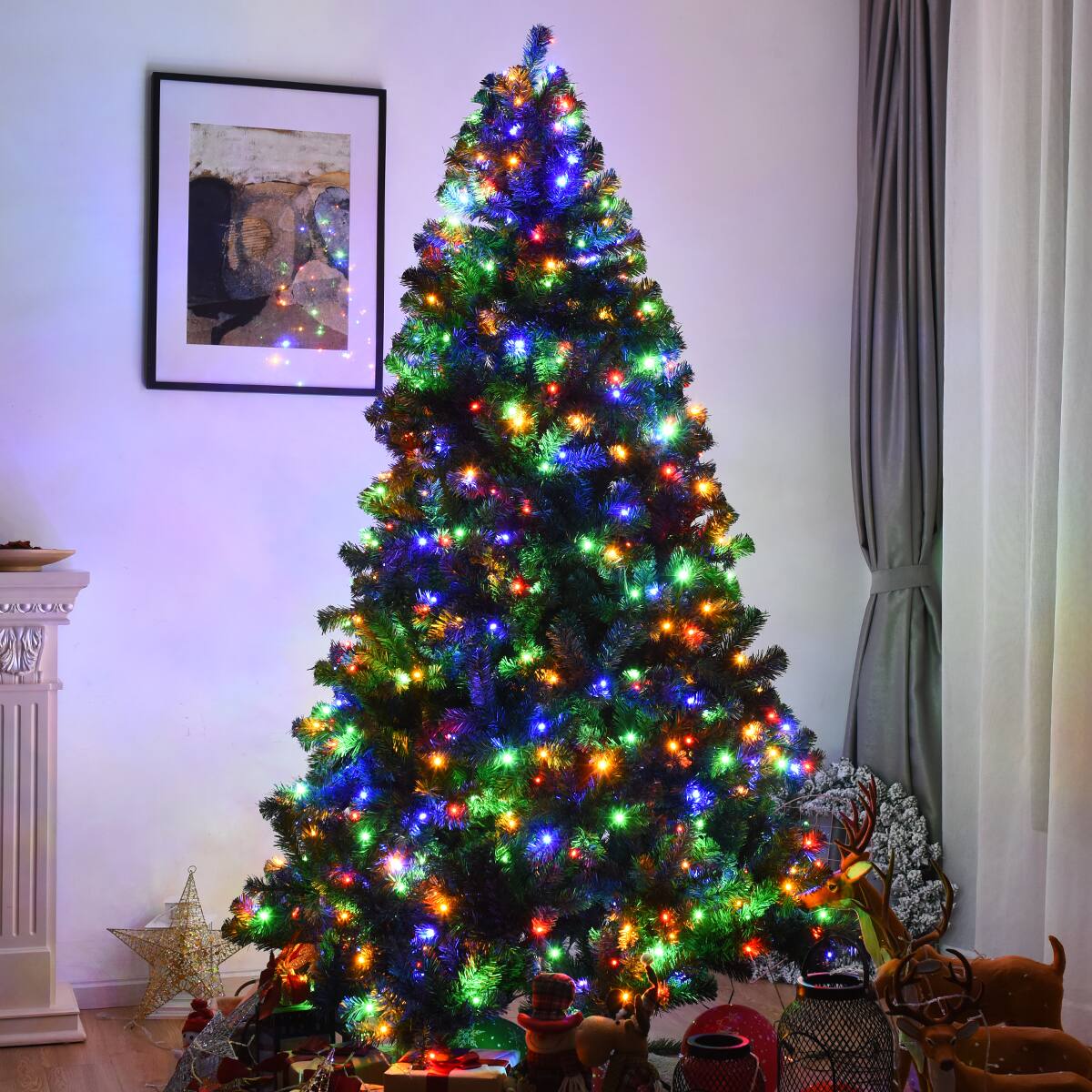 Alt View 13. Costway - 7.5Ft Pre-Lit Christmas Tree Hinged 550 Multicolor Lights - Green.