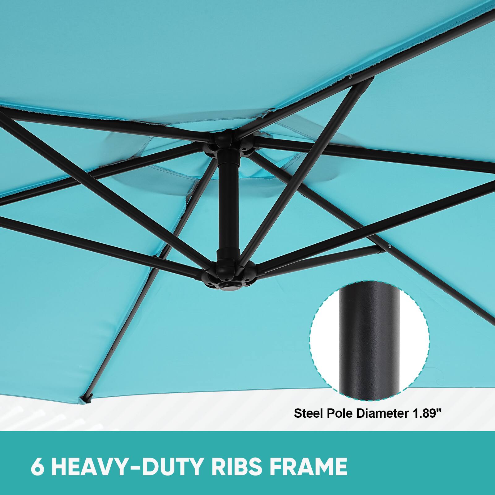 Steel Pole Diameter 1.89"  
6 HEAVY-DUTY RIBS FRAME