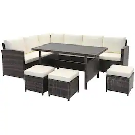 Kadyn - 7 Pcs Wicker Patio Furniture Set- Patio Seating Conversation Set - White