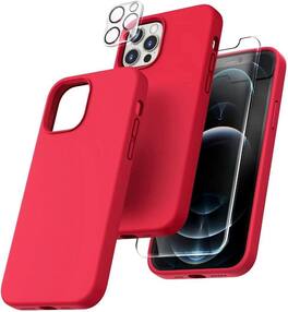 Bundle - Entronix - iPhone 16 Pro Max - Liquid Silicone Case with Screen & Camera Lens Protectors - Red