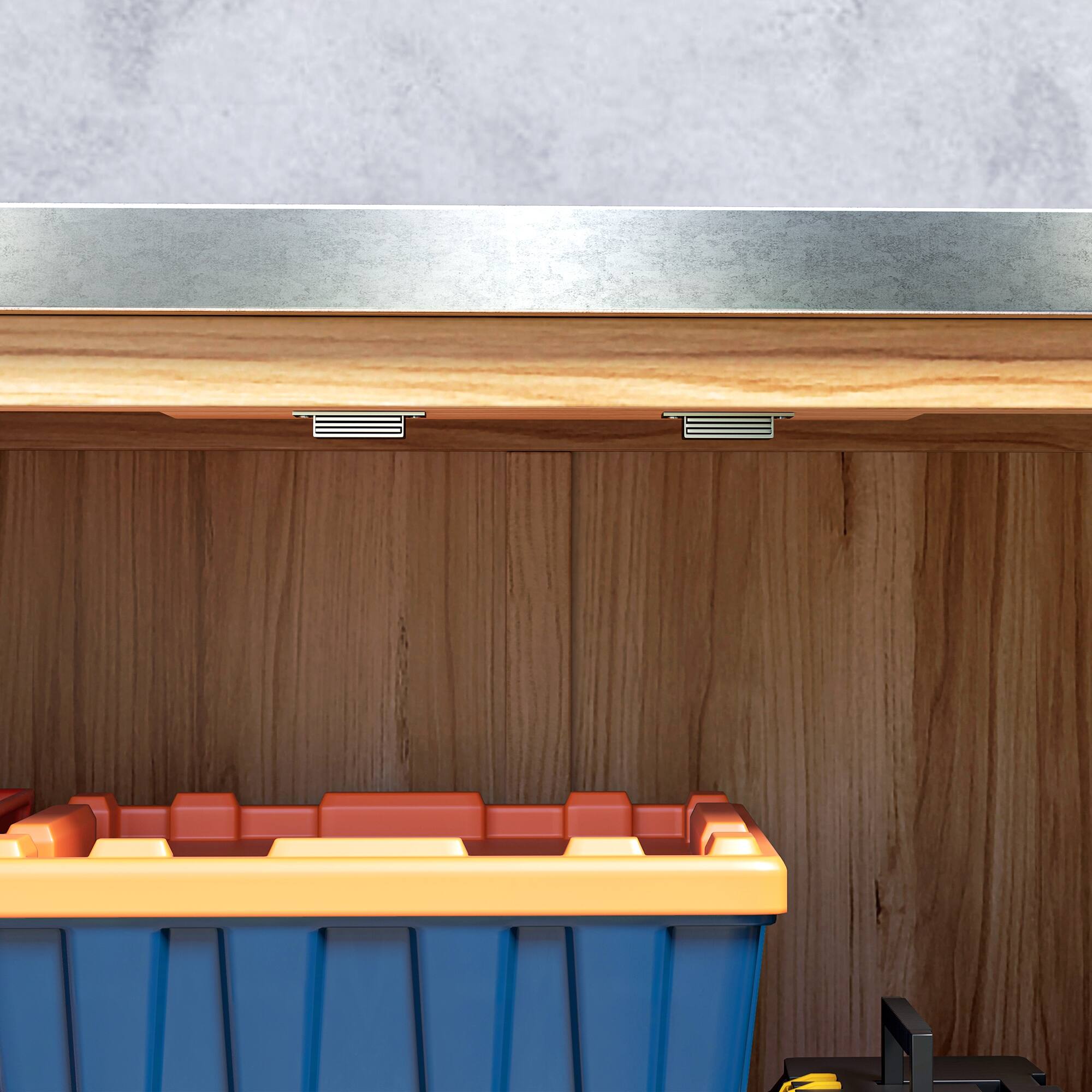 Alt View 8. Outsunny - Outdoor Storage Cabinet, Wooden Tool Storage Box with Metal Tabletop and Shelf, Potting Bench Table with Double Doors.