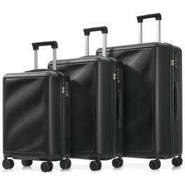 LOVMOR - 3-Piece ABS 20/24/28" Checked Luggage TSA Spinner - Black