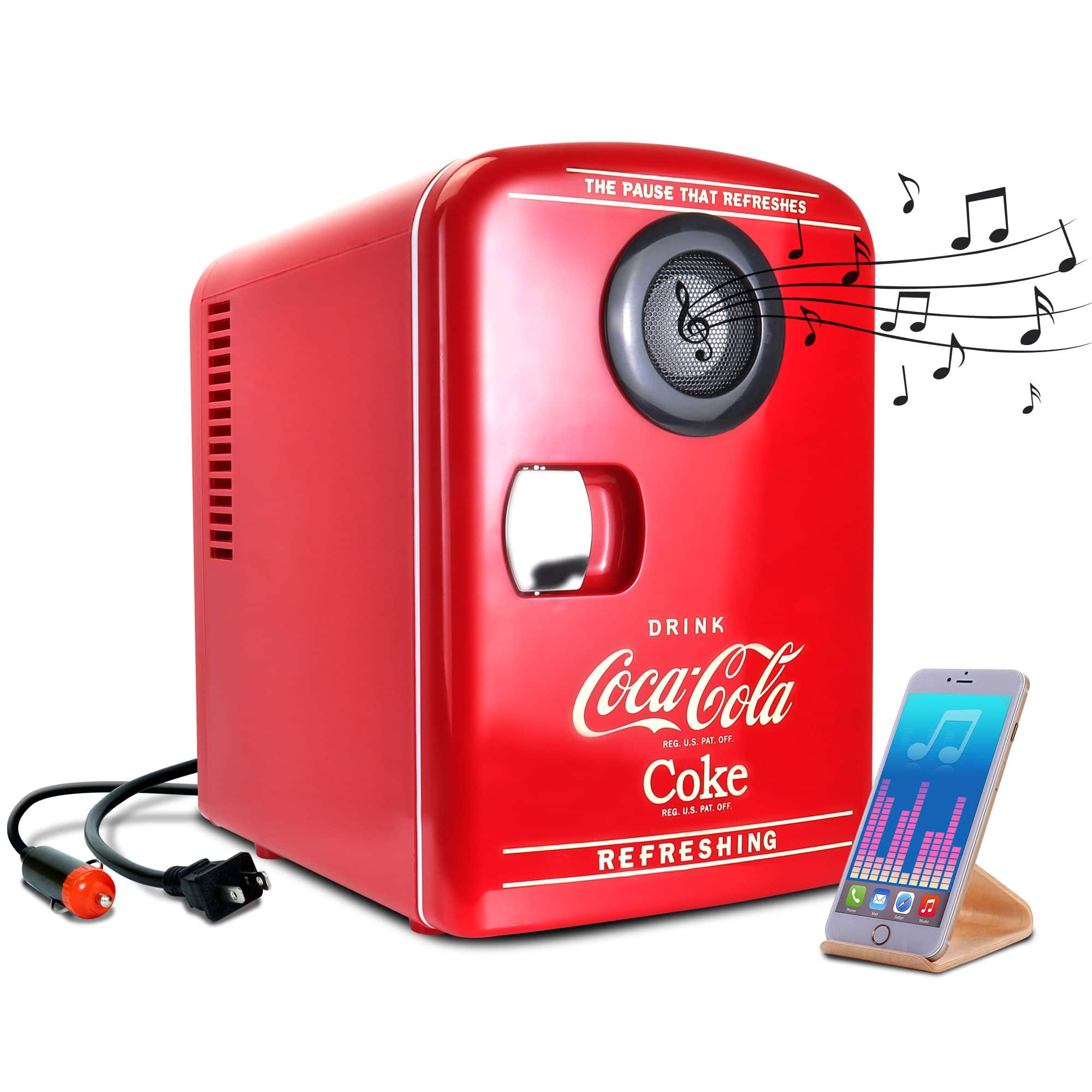 Coca-cola - 4L Mini Fridge, Bluetooth Speaker, 6 Can - Red