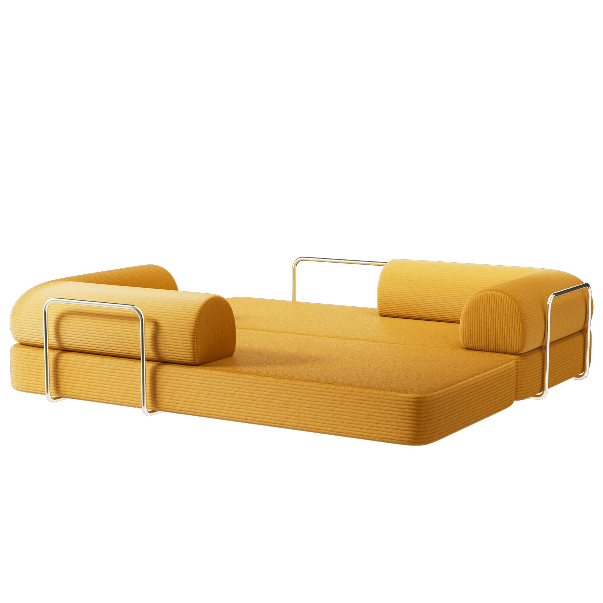 Left. Vaczon - 79" Modular Convertible Sofa Bed with High-Density Foam and Corduroy Upholstery with Lumbar Pillow Included - Ginger.