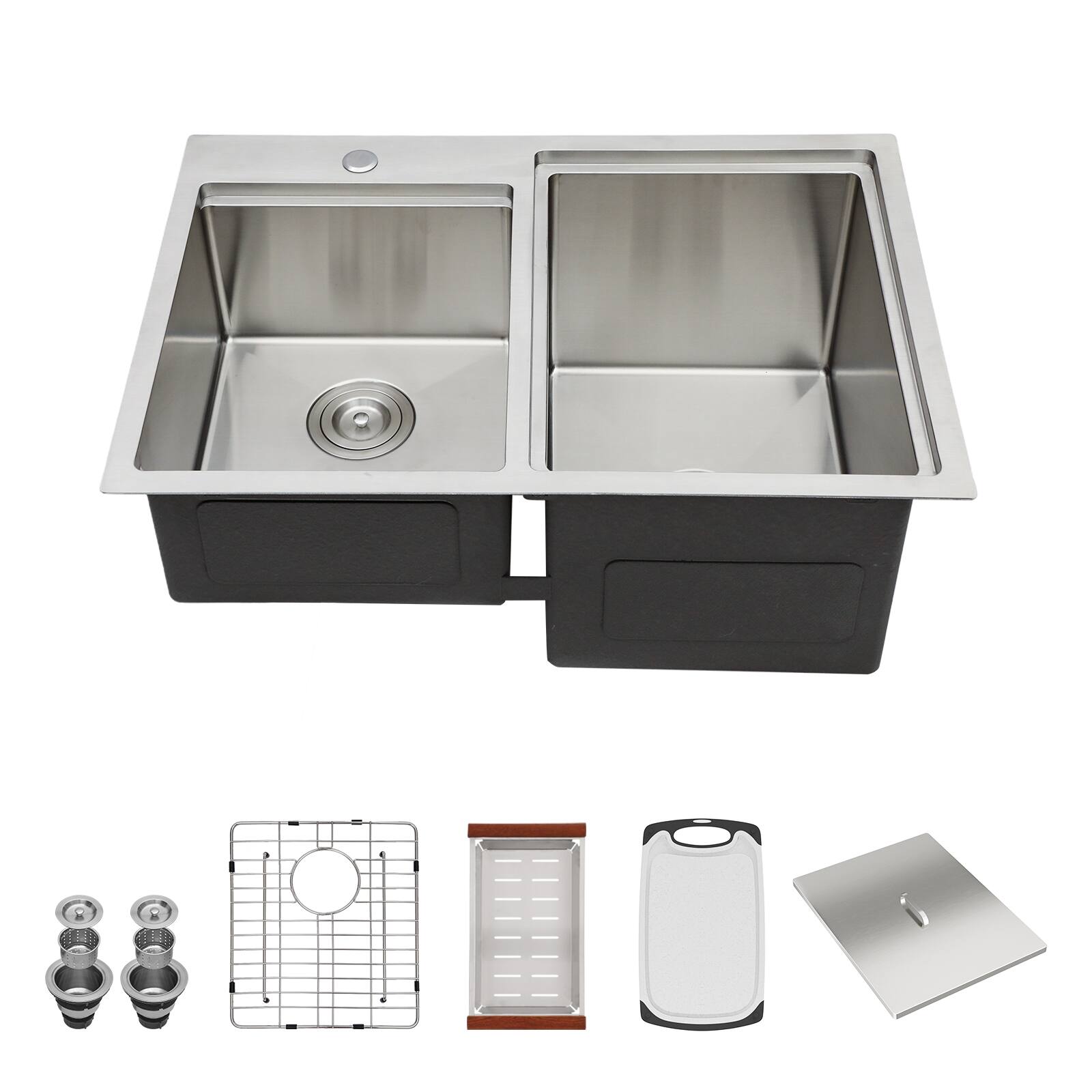 Alt View 8. Siljoy - Outdoor Double Bowl Drop-In Stainless Steel Sink with Workstation - Brushed Nickel.