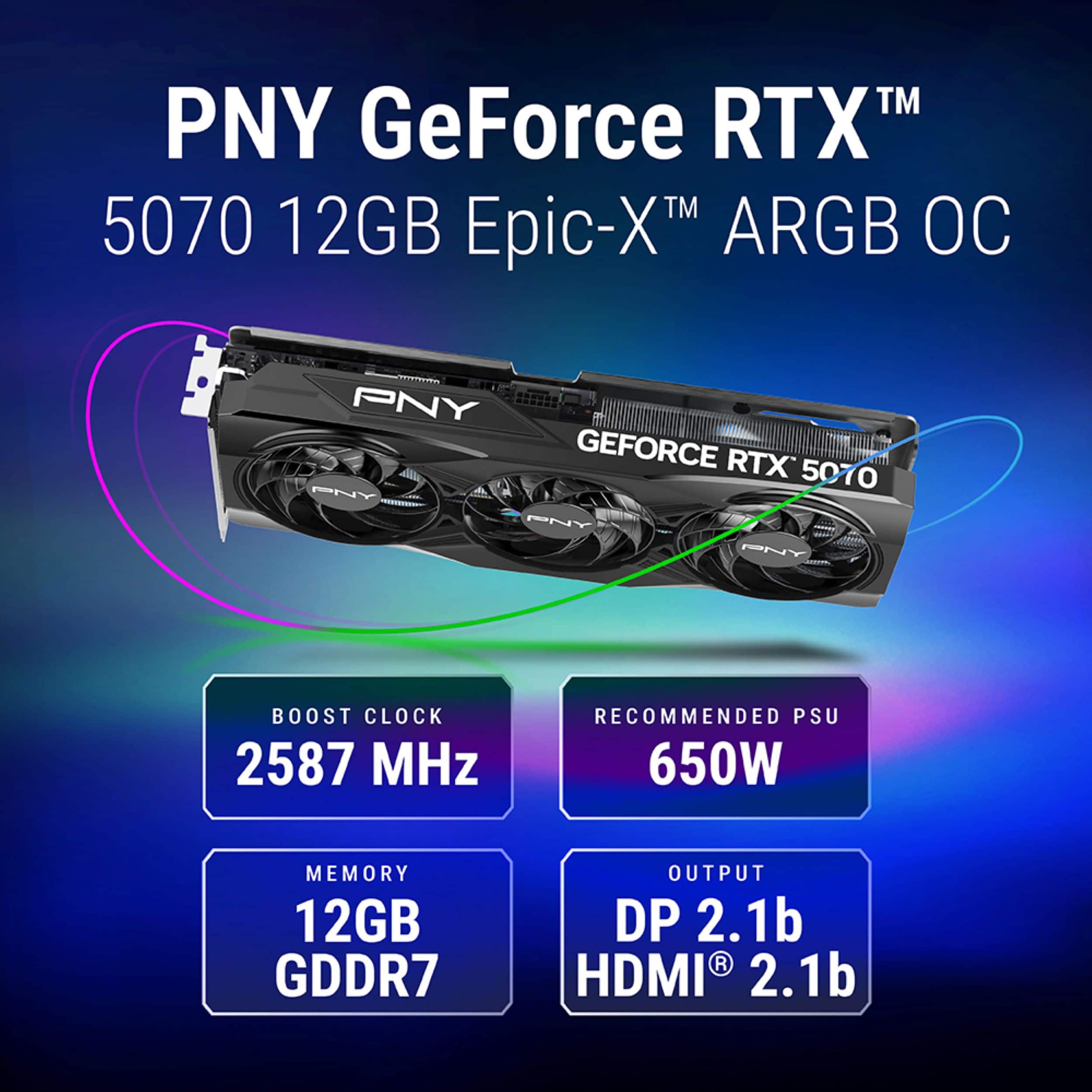 PNY NVIDIA GeForce RTX 5070 Overclocked 12GB GDDR7 PCI Express 5.0