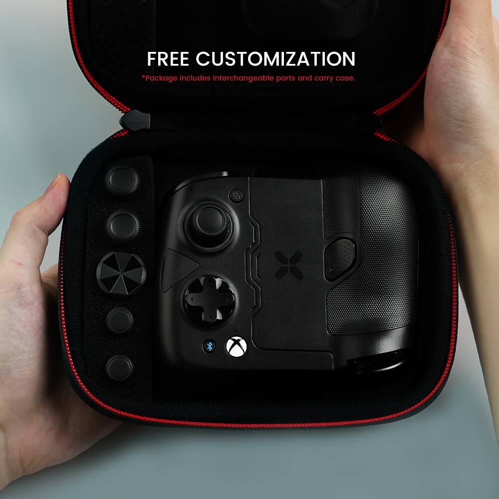 The text on the image reads "FREE CUSTOMIZATION *Package includes interchangeable parts and carry case."
