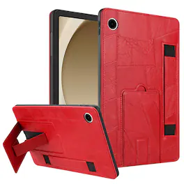 Dteck - Leather Texture Case for Samsung Galaxy Tab A11+, Shockproof Cover with Multi-Angle Stand and Secure Hand Strap - Red