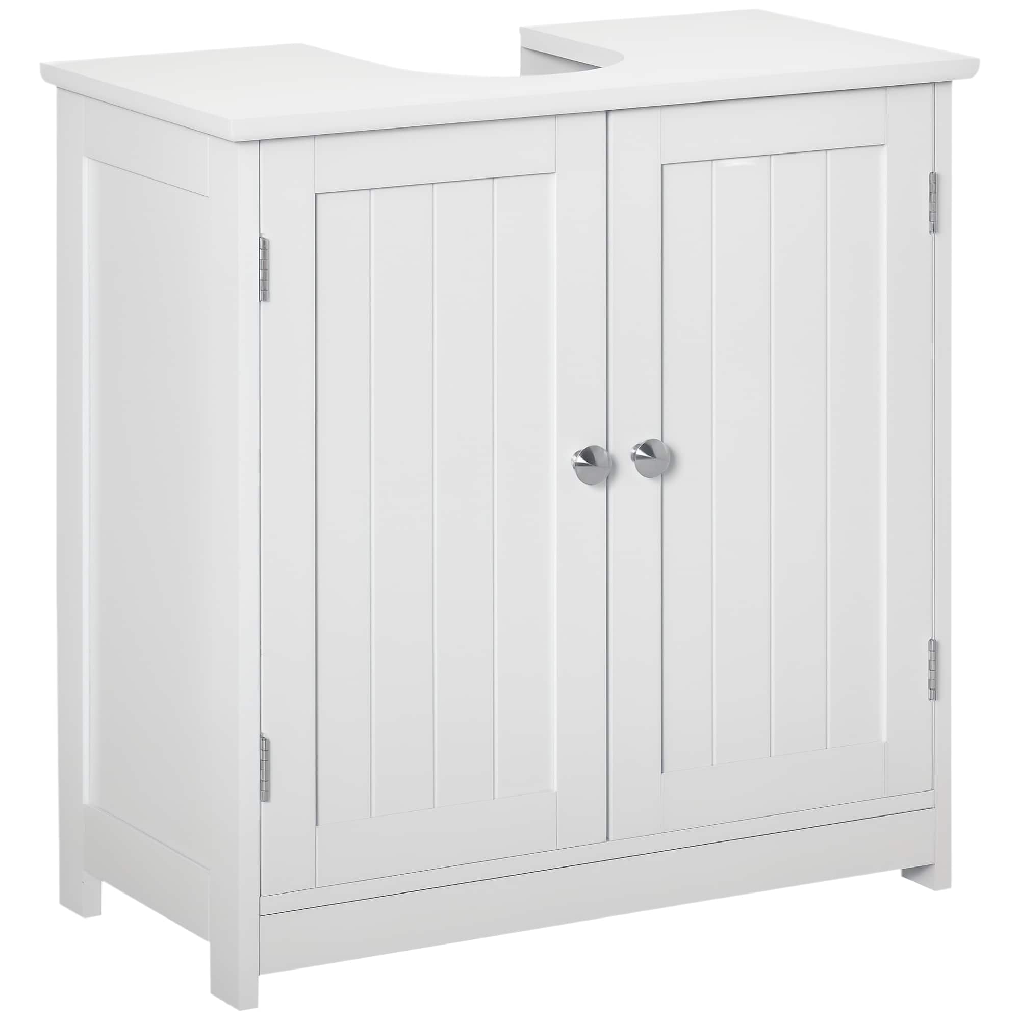 Front. Kleankin - Pedestal Sink Storage Cabinet, Vanity Base Cabinet, Under Sink Bathroom Cabinet with U-Shape Cut-Out - White.