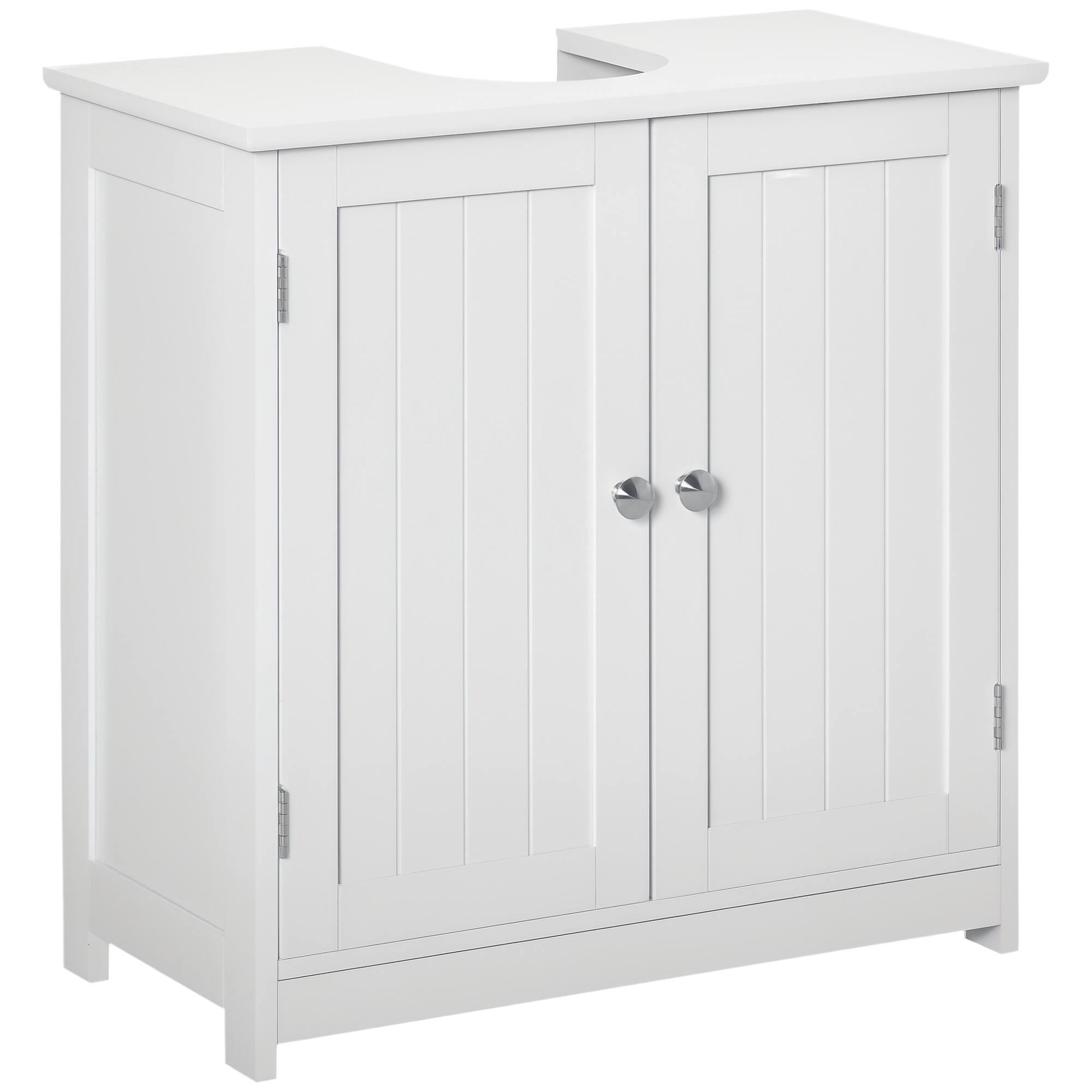 Front. Kleankin - Pedestal Sink Storage Cabinet, Vanity Base Cabinet, Under Sink Bathroom Cabinet with U-Shape Cut-Out - White.