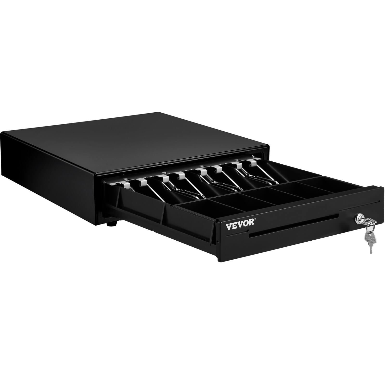 Alt View 5. VEVOR - Cash Register Drawer, 13\" 12V, for POS System with 4 Bill 5 Coin Cash Tray,Removable Coin Compartment & 2 Keys Included - Black.