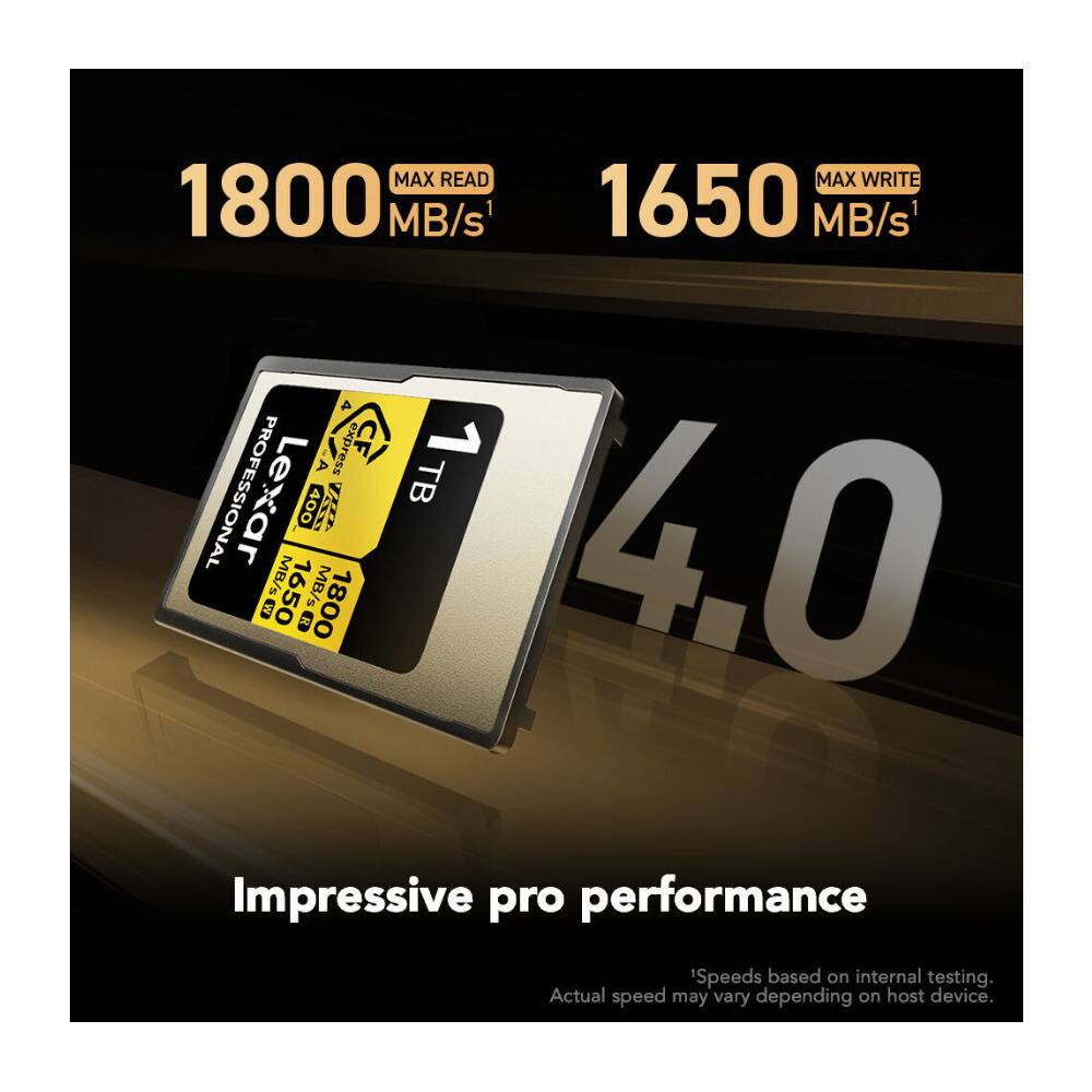 MAX READ 1800 MB/s  
MAX WRITE 1650 MB/s  
1 TB  
4.0  
Impressive pro performance  
Speeds based on internal testing. Actual speed may vary depending on host device.