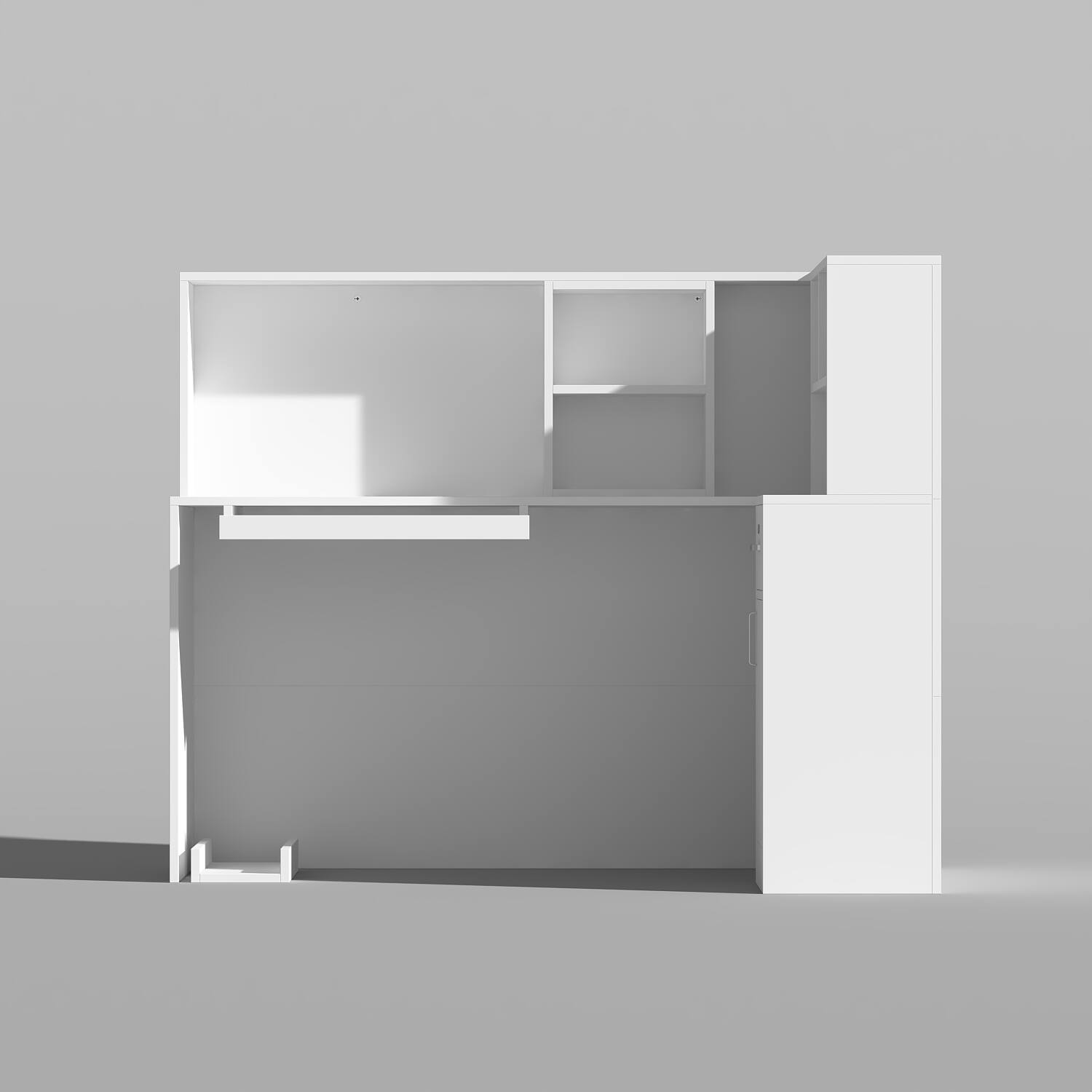 Angle. Famapy - Famapy Multifunctional Reception Desk: Integrated Storage, Compact Design & Tidy Organization - White.