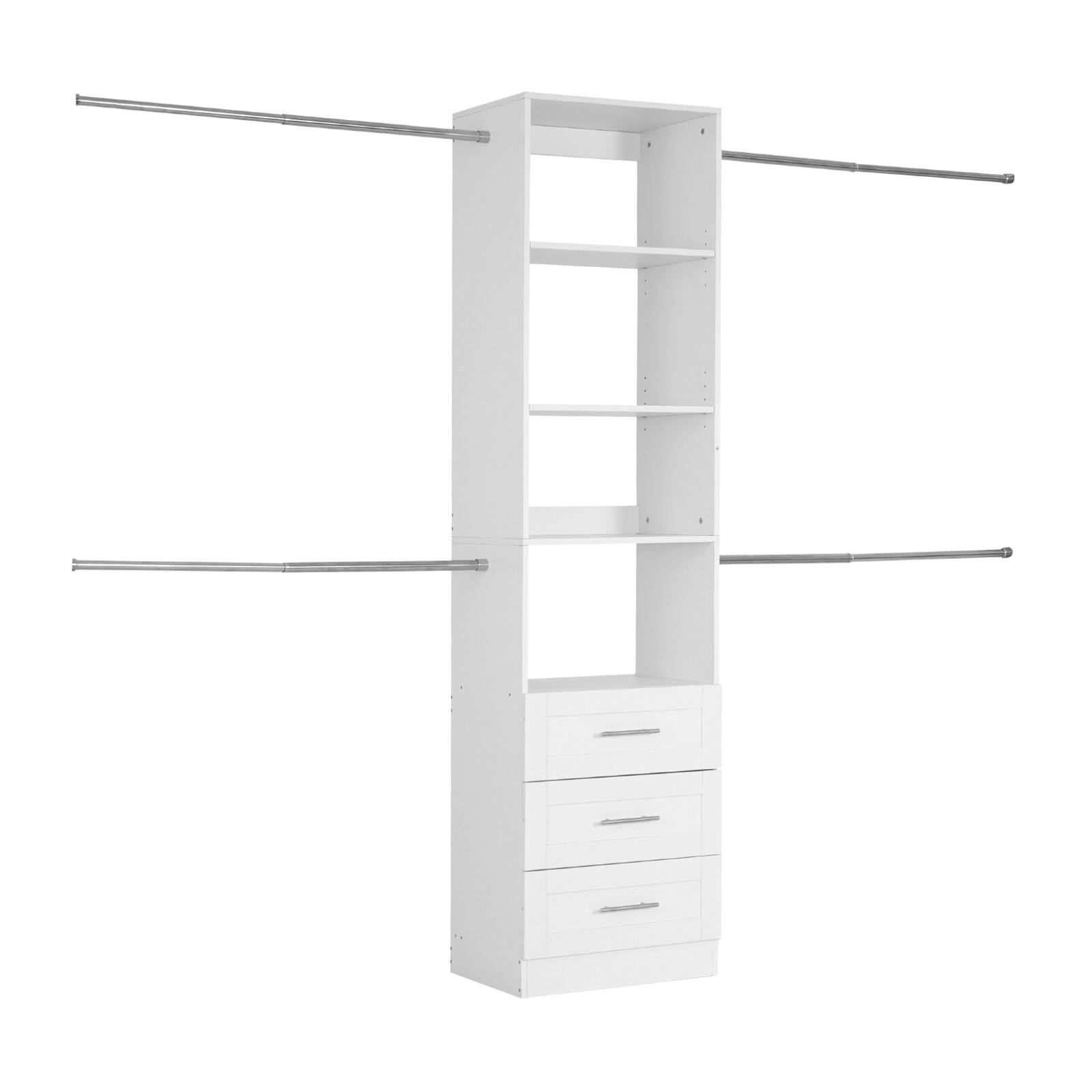 Alt View 5. VEVOR - Closet System with 3 Drawers, Adjustable Height Wooden Closet Organizers, Modern Walk-in Wardrobe Organization - White.