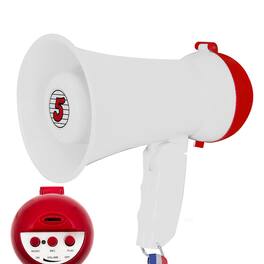 5 CORE - 5Core Megaphone 15W Bull Horn Kids PA Speaker w 400 Yards Range Siren Lightweight Loud Mini Megafono - White