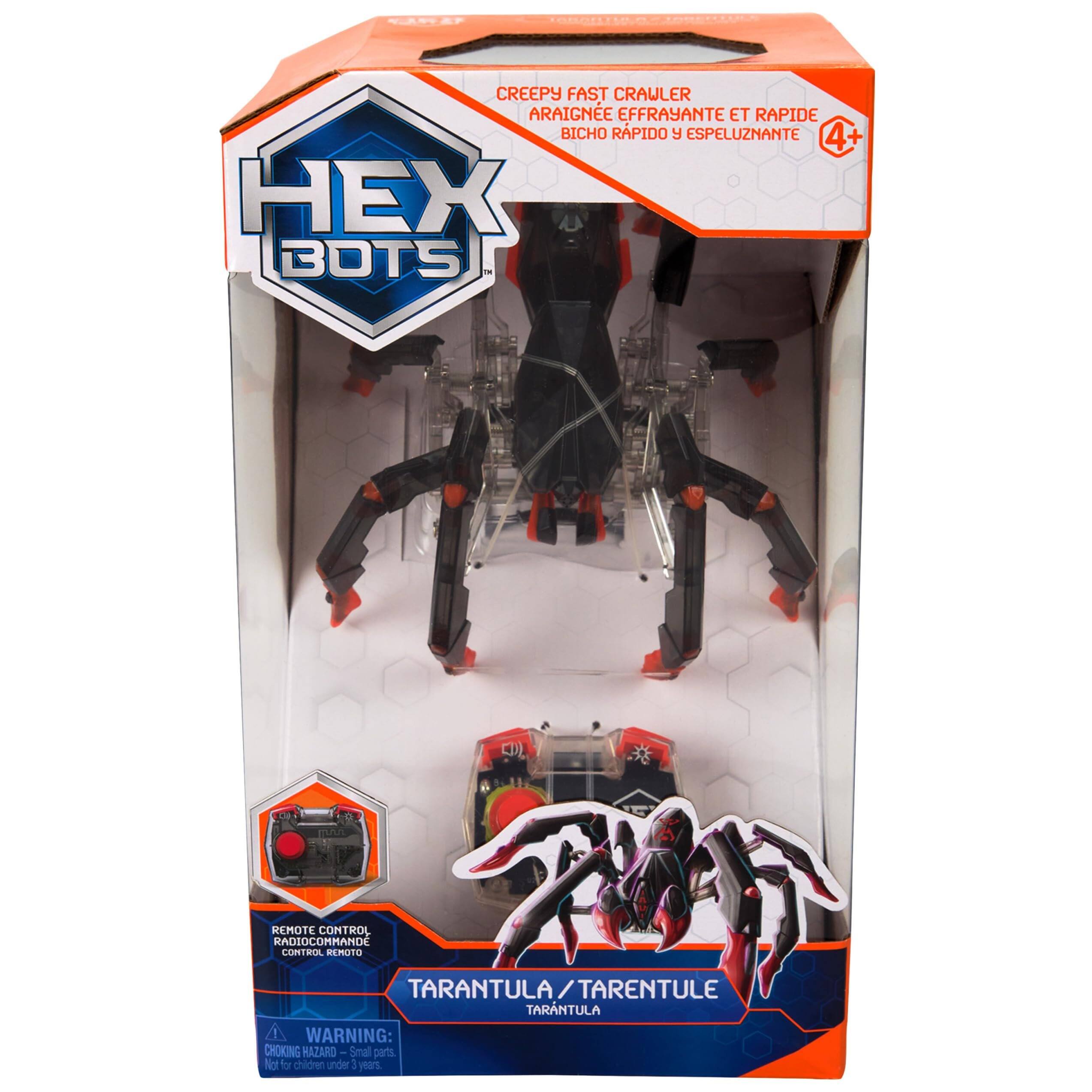 HEX BOTS  
CREEPY FAST CRAWLER  
ARAIGNEE EFFRAYANTE ET RAPIDE  
BICHO RÁPIDO Y ESPELUZNANTE  
4+  

REMOTE CONTROL  
RADIOCOMMANDE  
CONTROL REMOTO  

TARANTULA / TARENTULE  
TARANTULA  

WARNING:  
CHOKING HAZARD - Small parts. Not for children under 3 years.