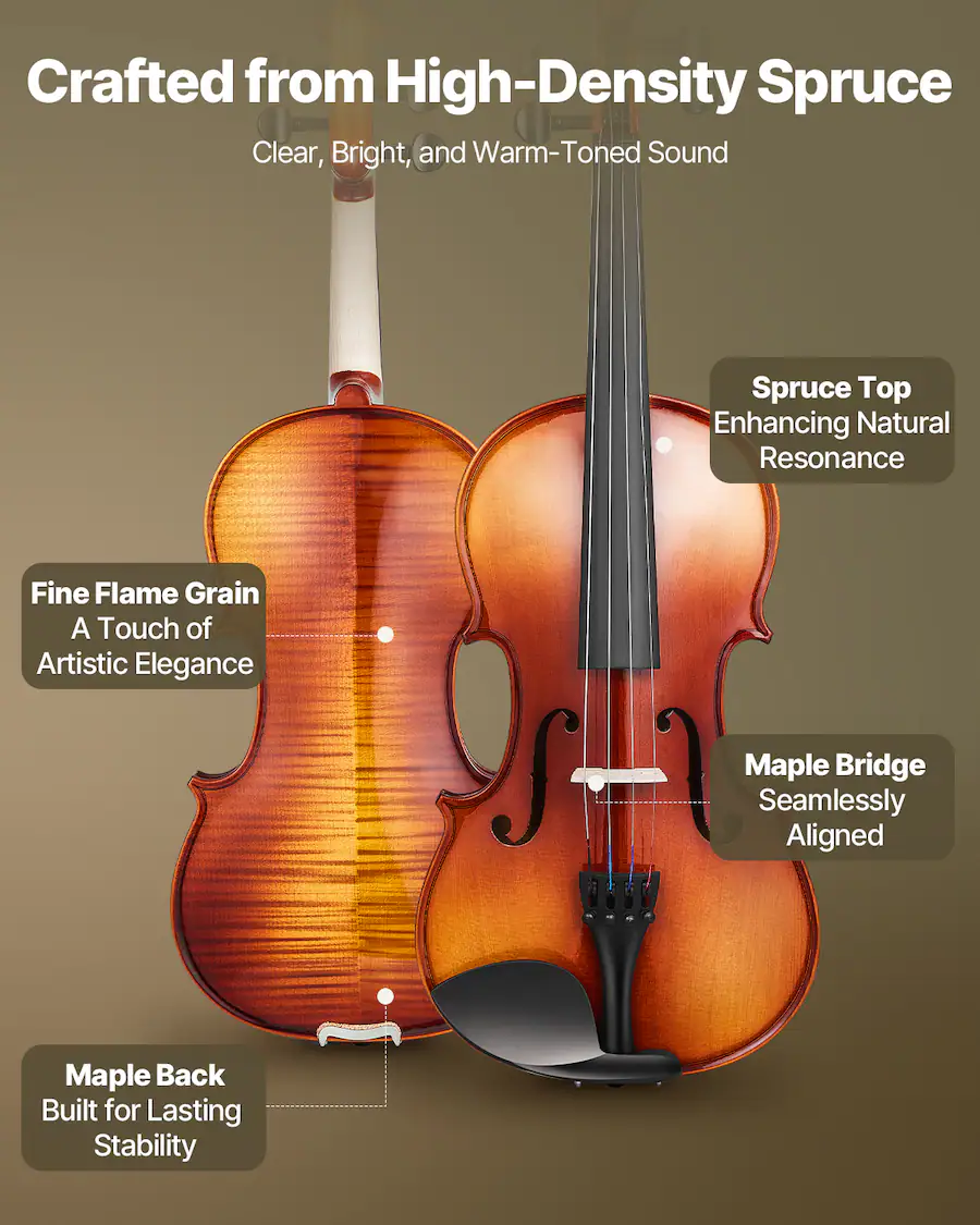 VEVOR Violin 4/4 Full Size for Adults, Violin Fiddle Set for Beginners ...