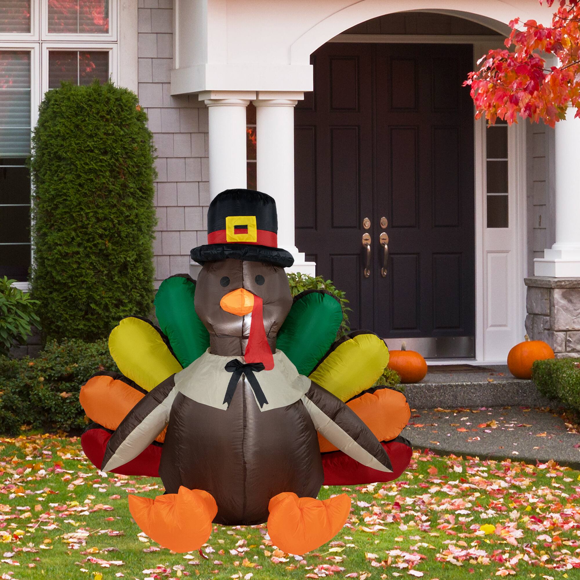 Alt View 1. Northlight - Pre-Lit Pilgrim Turkey Inflatable Thanksgiving Outdoor Yard Decoration - 6' - Multi.