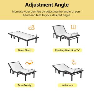 Adjustment Angle

Increase your comfort by adjusting the angle of your head and feet to your desired angle.

- Deep Sleep
- Reading/Watching TV
- Zero Gravity
- anti-snore