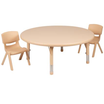 Front. Flash Furniture - Emmy 45" Round Natural Plastic Height Adjustable Activity Table Set with 2 Chairs - Natural.