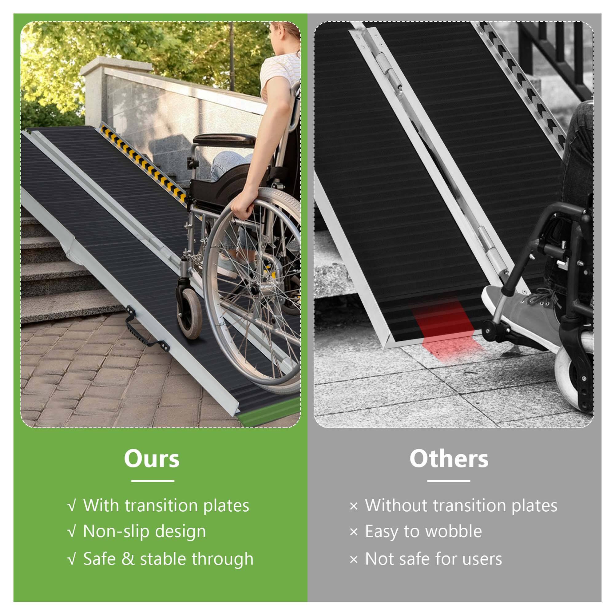 **Ours**

- With transition plates
- Non-slip design
- Safe & stable through

**Others**

- Without transition plates
- Easy to wobble
- Not safe for users