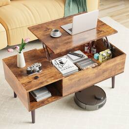 Anysun - Lift Tabletop Coffee Tables for Living Room with Storage Shelf and Hidden Compartment - Brown