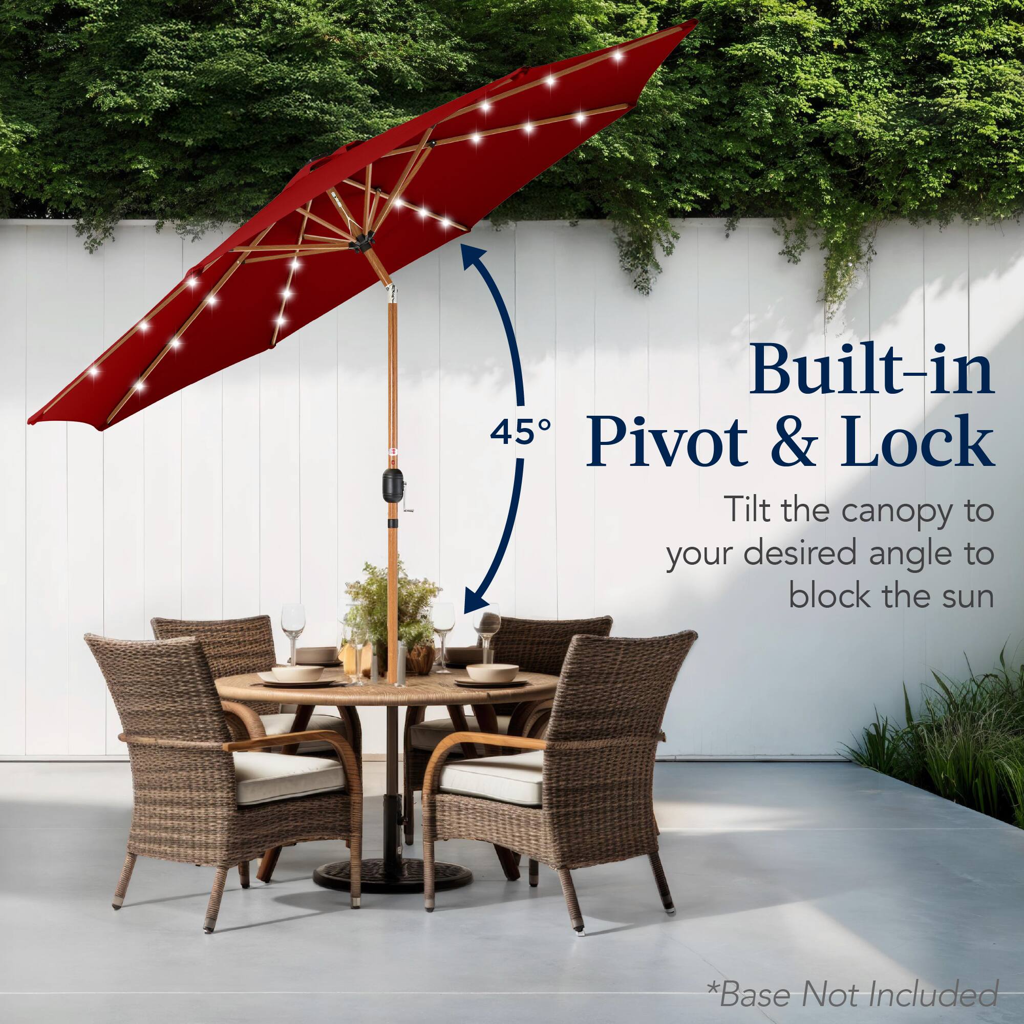 Built-in 45° Pivot & Lock: Tilt the canopy to your desired angle to block the sun. *Base Not Included