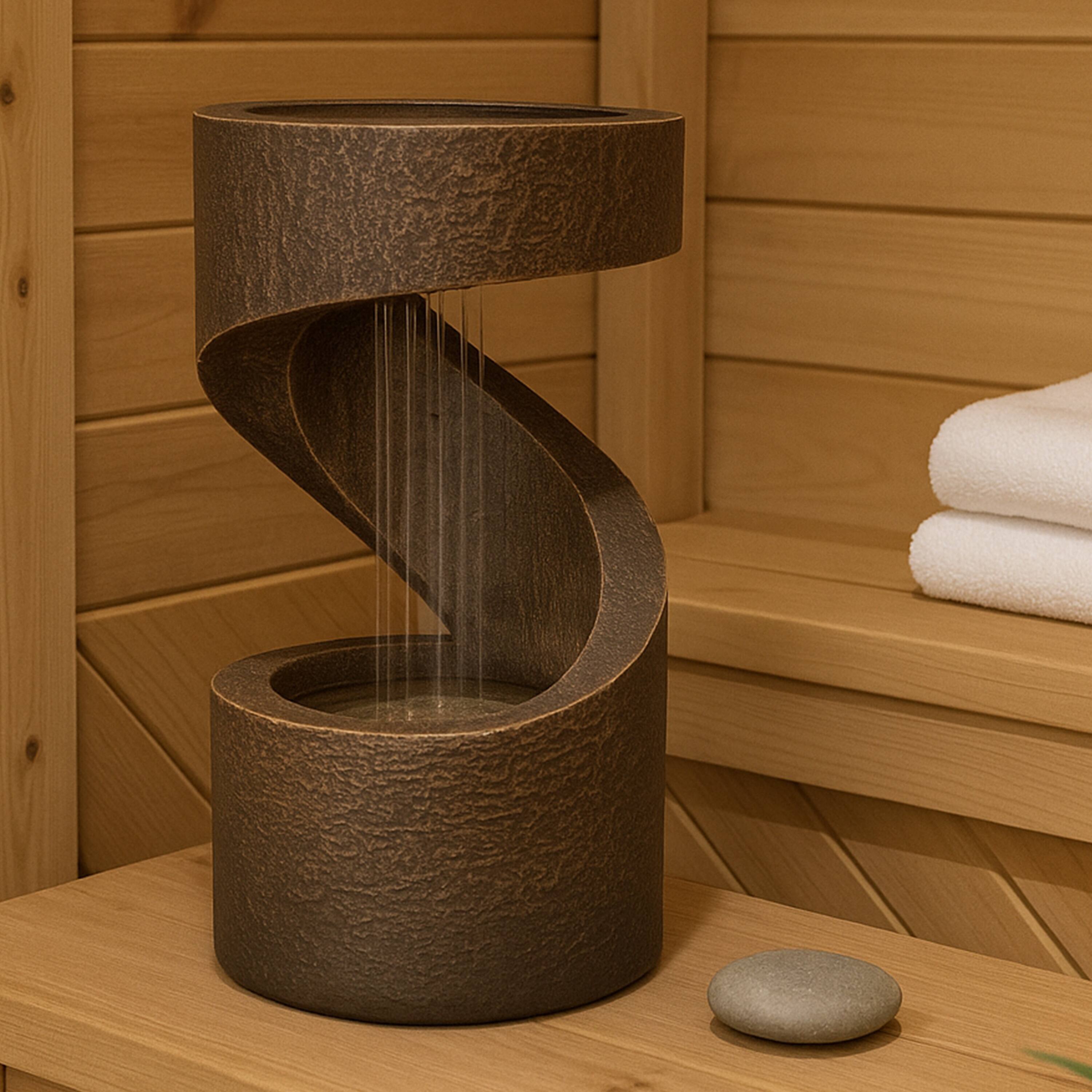 Alt View 9. Sunnydaze - Winding Showers Polyresin Indoor Water Fountain with LED - 14 in - Brown.