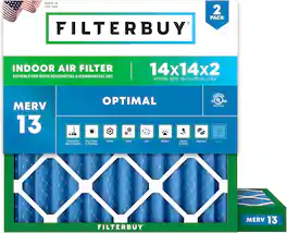 Filterbuy - 14x14x2 MERV 13 Smoke & Allergy Defense, Electrostatic Pleated HVAC AC Furnace Air Filters Replacement (2-Pack) - Blue