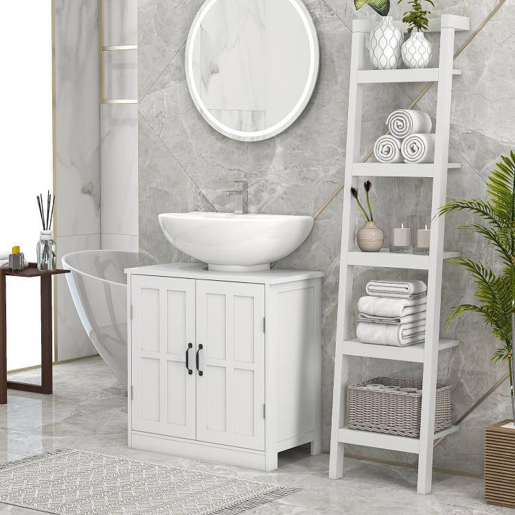 Alt View 1. PULUZ - Bathroom Sink Cabinet, Pedestal Sink Cabinet with Adjustable Shelf - White.
