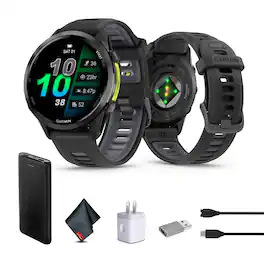 Garmin - Forerunner 970 Running Smartwatch, Carbon Gray Titanium with Black/Translucent Whitestone Band Bundle - Black - (2025)