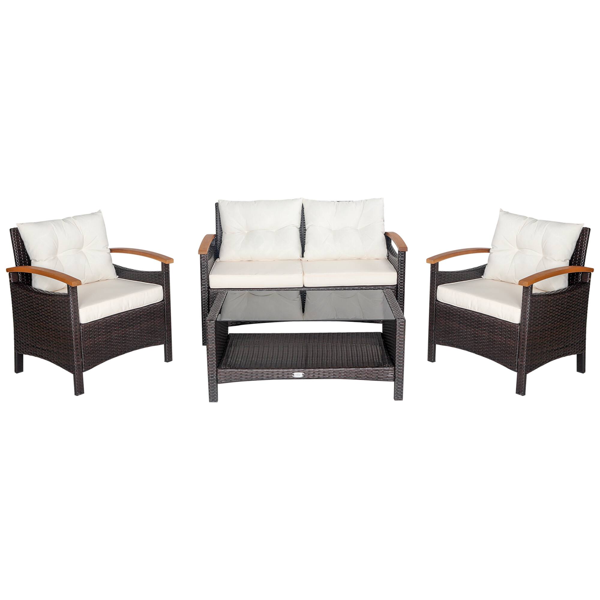 Alt View 8. Gymax - Gymax 4PCS Patio Conversation Set Rattan Sofa Furniture Set w/ Off White Cushions - Off White.
