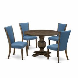 East West Furniture - 5-Pc Kitchen Dining Table Set - Round Modern Dining Table and 4 Blue Color Parson Wood Dining - Multi-Color