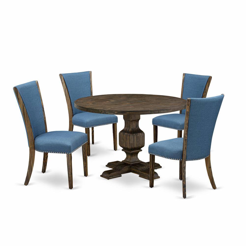 East West Furniture - 5-Pc Kitchen Dining Table Set - Round Modern Dining Table and 4 Blue Color Parson Wood Dining - Multi-Color