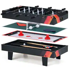 Costway - 4 in 1 Multi Game Table with Stackable Tabletops of Billiards, Air Hockey, Foosball - Black