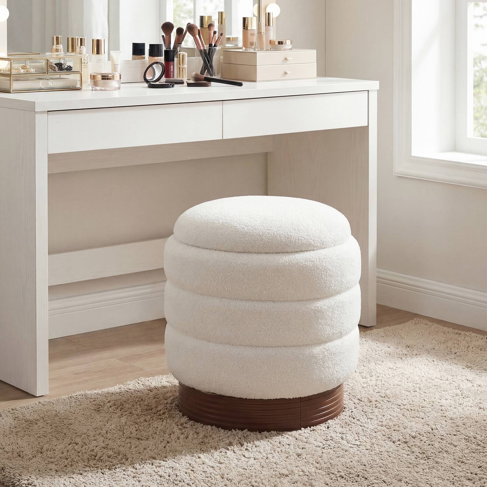 Alt View 4. Costway - Costway 360° Swivel Boucle Foot Rest with Hidden Storage, 400 Lbs Weight Capacity Footstool - White.