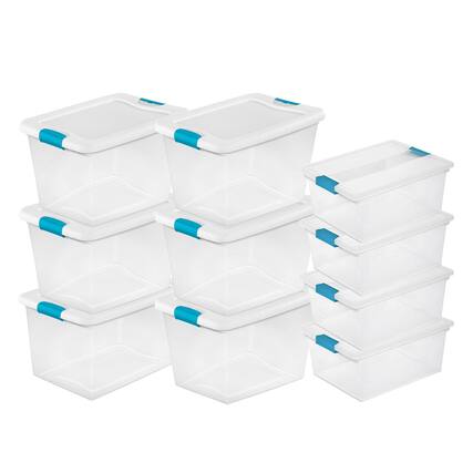Front. Sterilite - Sterilite 64 Quart Latching Storage Tote Box (6 Pack) + Deep Clip Box (4 Pack) - Clear.