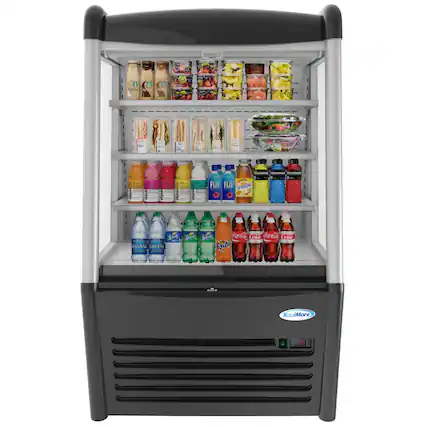 The image features a vending machine with a variety of drinks, including bottled water, juice, and soda. The drinks are displayed in a refrigerated case, with some of the bottles placed on the top shelf and others on the bottom shelf. The drinks are organized in a way that allows customers to easily see and choose their preferred beverage. The vending machine offers a wide selection of drinks to cater to different tastes and preferences.