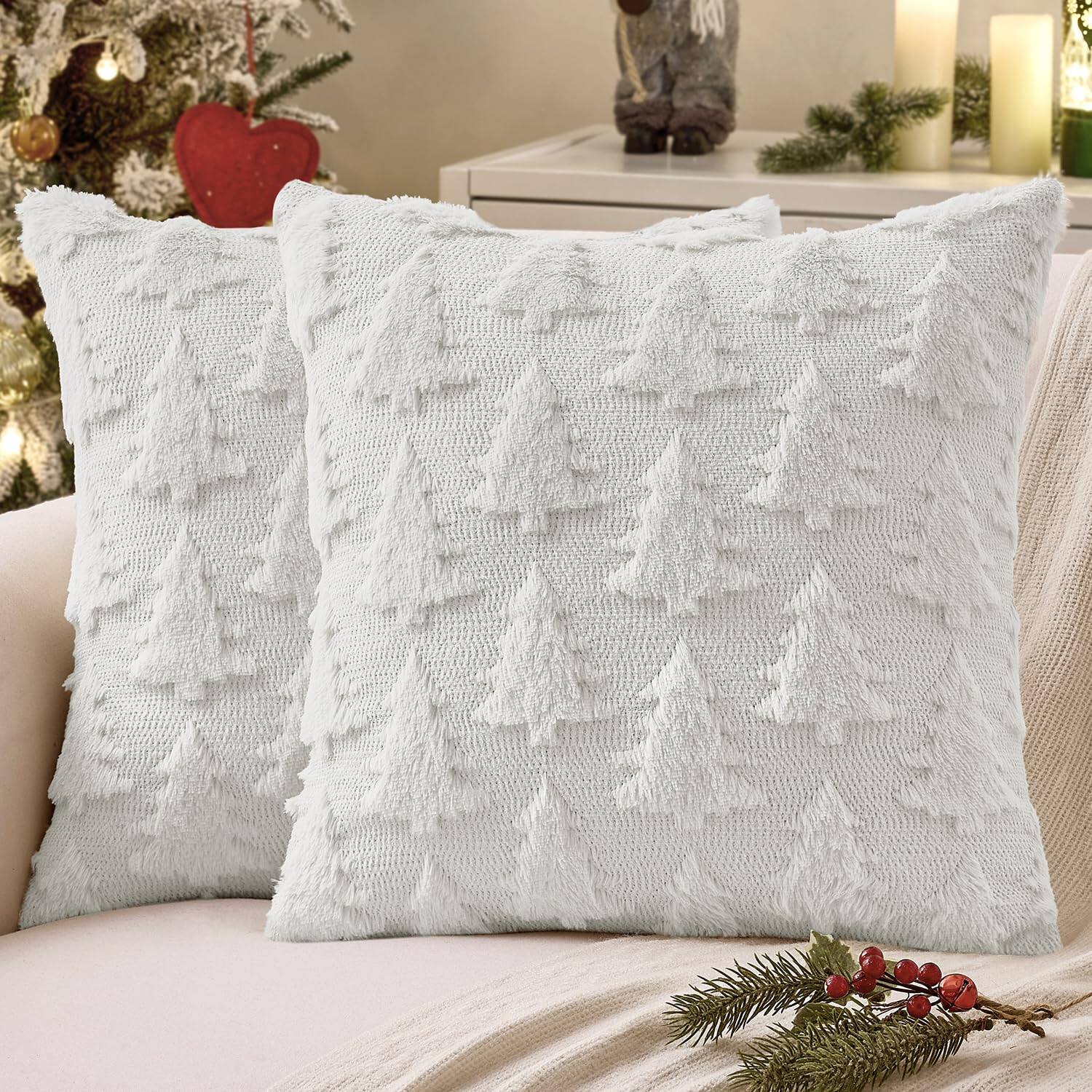 Stylel Star - MIULEE Christmas Throw Pillow Covers Dark Green Christmas Decorations Set of 2 Xmas Tree 18x18 Pillow Covers Soft Plu - Pure White