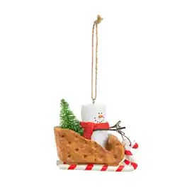 Ganz - Smores Sled Marshmallow Snowman Resin Holiday Christmas Ornament 3 inch - White