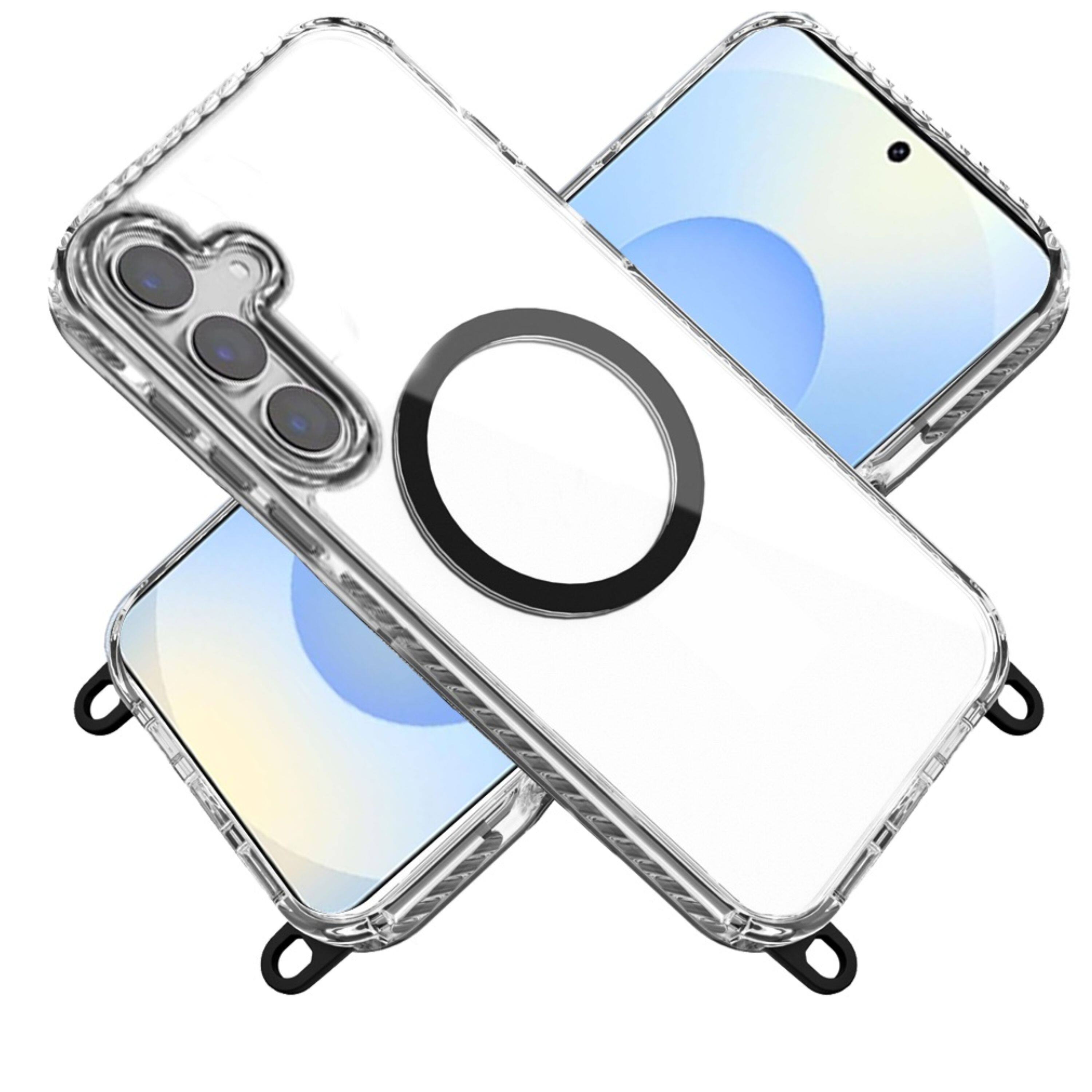 Angle. Kitcheniva - Case With Long Lanyard Magnetic Circle Plus Tempered Glass For Samsung S25/S24 Black - Black.