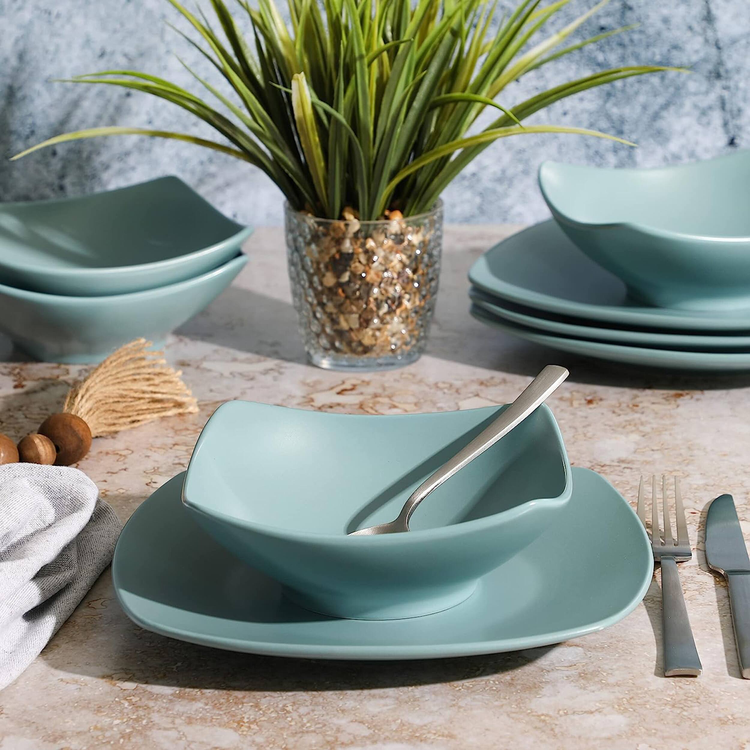 Alt View 4. Gibson - Gibson Home Zen Buffetware 8 Piece Fine Ceramic Dinnerware Set In Matte Arctic Blue - Blue.