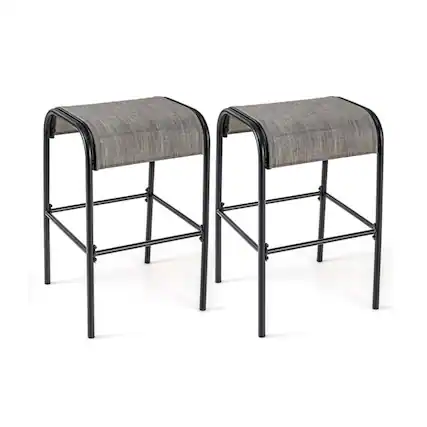 Front. Boyel Living - Black Patio Metal Set of 2 Bar Stools - Brown.