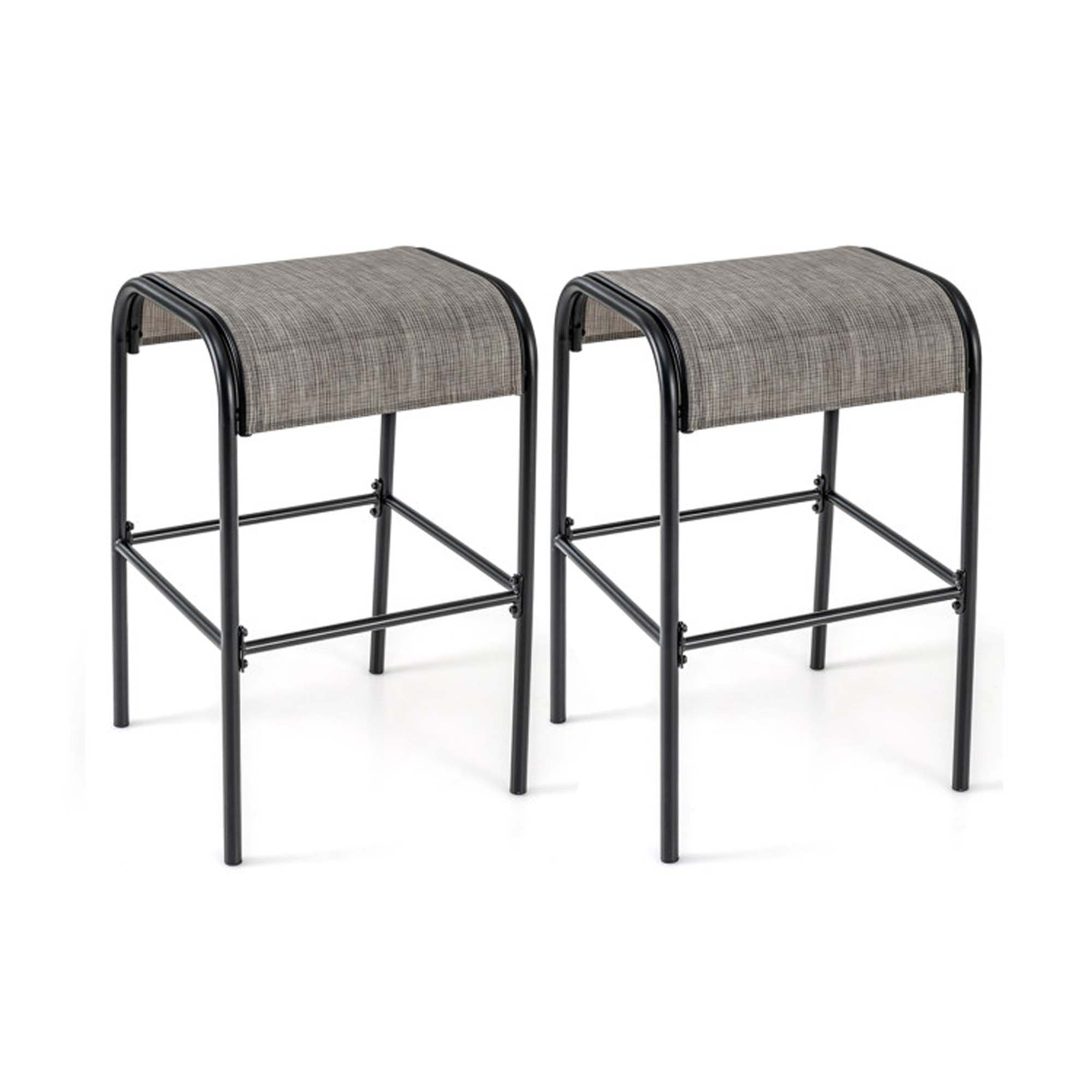 Front. Boyel Living - Black Patio Metal Set of 2 Bar Stools - Brown.