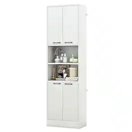 Costway - 75" Tall Bathroom Storage Cabinet with 4 Doors & 2 Open Compartments Freestanding - Oak White